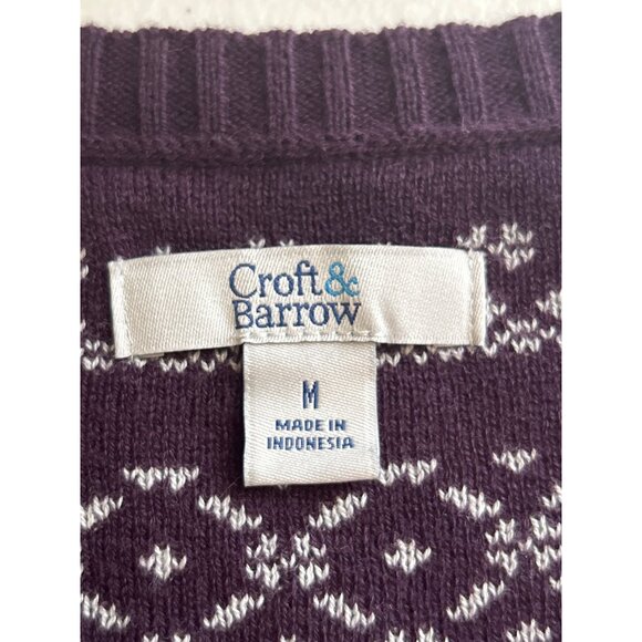 Croft & Barrow Womens V-Neck Sweater M Purple Gray Nordic Print Cotton Blend - Picture 3 of 7